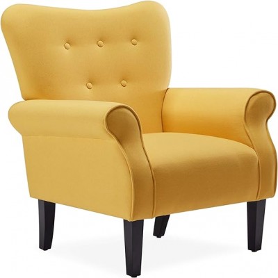 BELLEZE Modern Accent Chair for Living Room, High Back Armchair with Wooden Legs, Upholstered Wingback Chair Padded Armrest Single Sofa Club Chair for Living Room, Bedroom - Allston (Citrine Yellow)