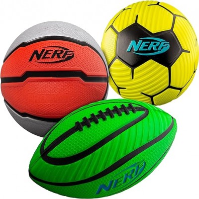 NERF Mini Foam Ball Set - Football, Soccer Ball and Basketball - Soft Foam Balls for Kids