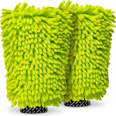 Chenille Premium Scratch-Free Microfiber Wash Mitt, Lime Green, 9.6" x 2.3" x 7" (2 Pack)